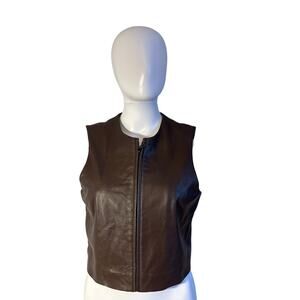 Stonebridge Womens Petite Brown 100% Genuine Leather Full Zip Layering Vest